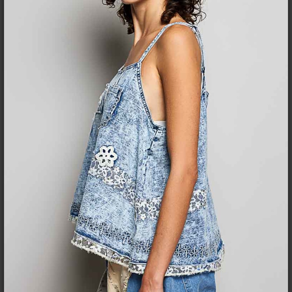 💕LAST ONE! POL Denim Blue Women's Crochet with Lace Accents - Picture 5 of 7